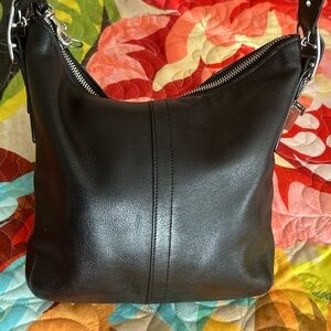 Black Leather COACH Handbag with Silver Accents